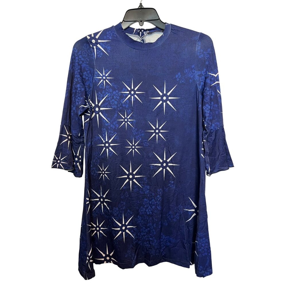 Azalea By Firmiana Blue Starburst Print XL Womens Long Sleeve Dress